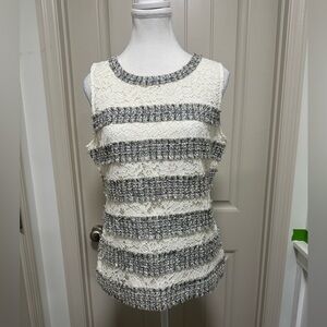 J. Crew Ivory Lace Sleeveless Top with Gray Trim